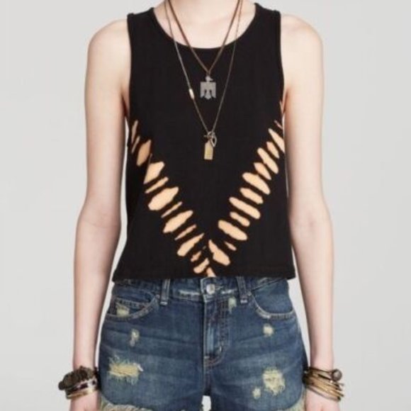 FREE PEOPLE WOMEN'S BLACK DEL RAY TIE DYE SLEEVELESS JERSEY TANK TOP Sz XS - Picture 1 of 6